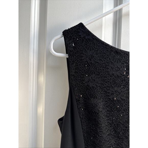 Anne Klein Size 6 Lace and Sequence Panel Overlay Black Stretch Sleeveless Dress - Picture 2 of 7